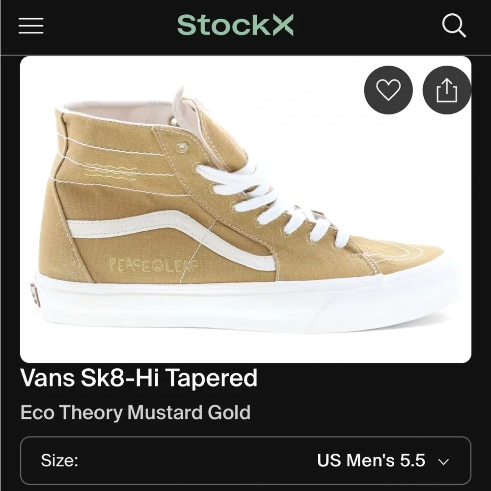 VANS Sk8-Hi Eco Theory Tapered Hemp Peace Leaf Mens 7 Womens 8.5 Mustard Gold - Picture 10 of 11